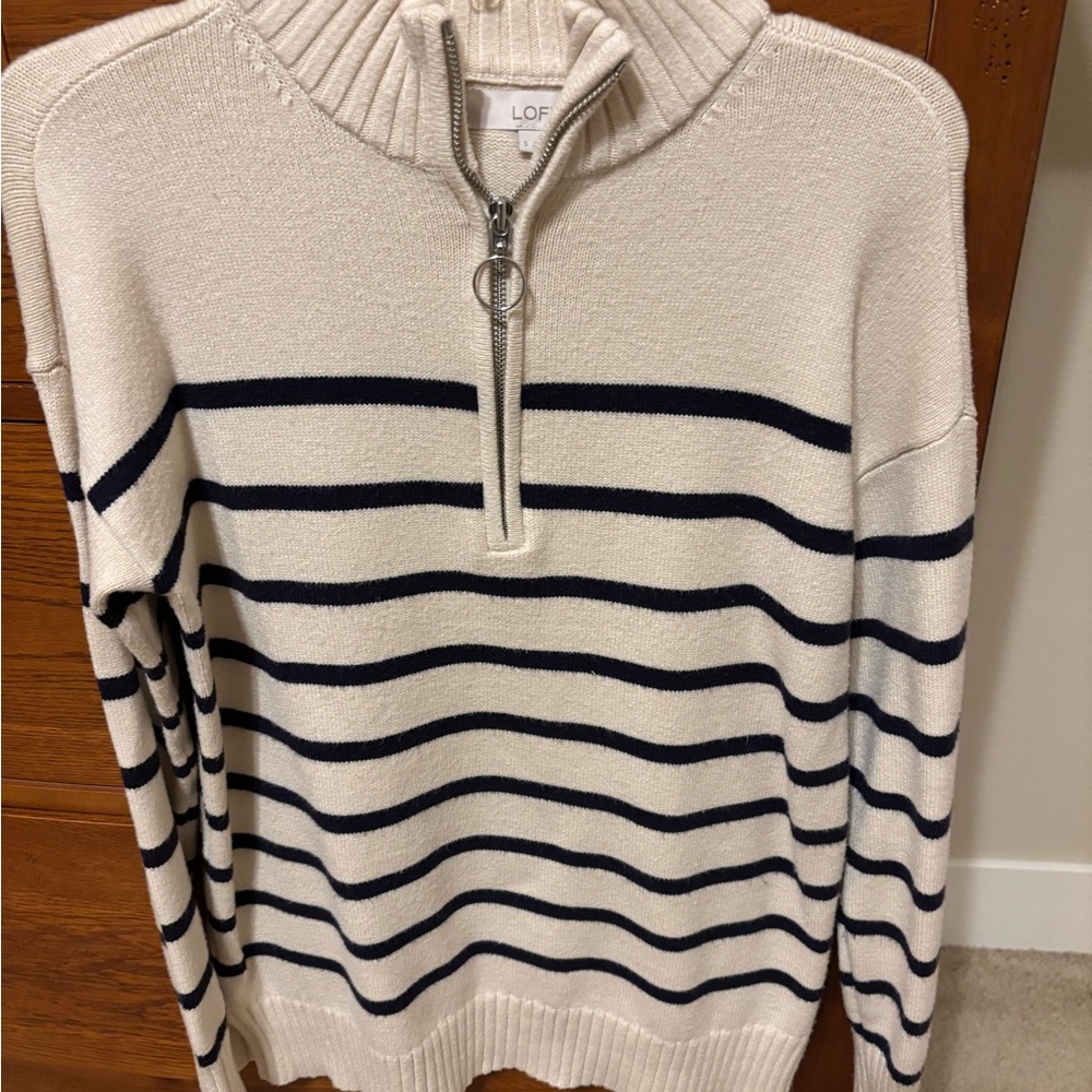 LOFT Cream and Black Zip-Up Sweater